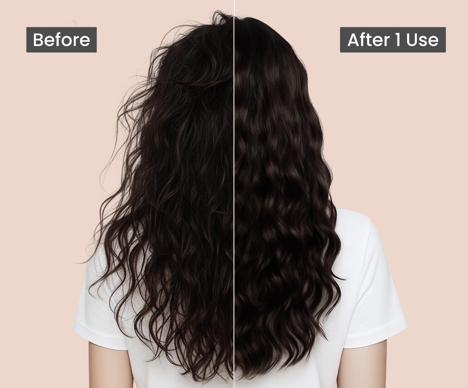 The same hair before and after one use of Essenly Hair Mask